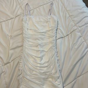 White ruched bodycon dress, good quality, adjustable straps